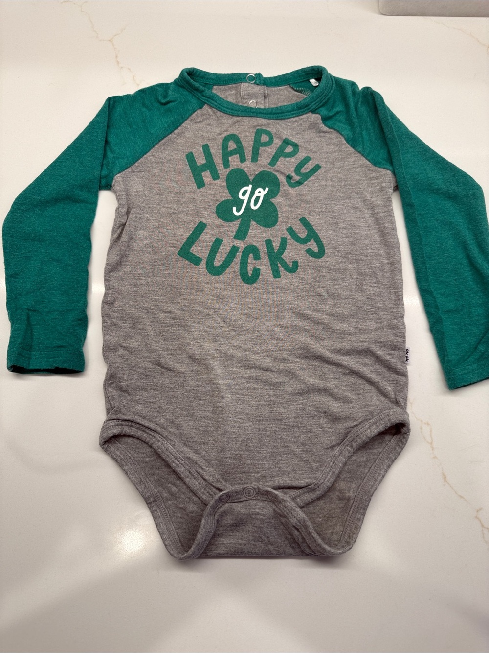 Little Sleepies Gray & Green 'Happy Go Lucky' Raglan Bodysuit 12-18mo